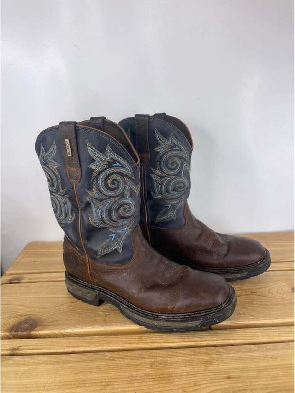 Georgia Boot Carbo-Tec Waterproof Western Work Boots Brown/Navy Men's Size 9
